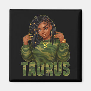 Taurus Queen Locd Black Woman Camouflage Zodiac Si Magnet