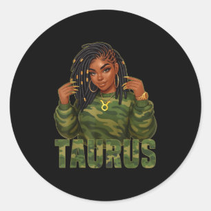 Taurus Queen Locd Black Woman Camouflage Zodiac Si Runder Aufkleber