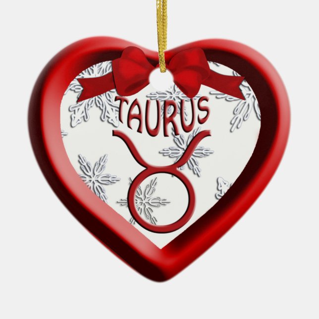 Taurus Red Heart Snowflake Weihnachtsschmuck (Vorne)