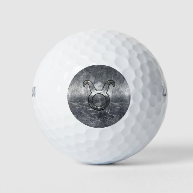 Taurus Signatur in Silver Grunge Beändigt Stil Golfball (Vorderseite)