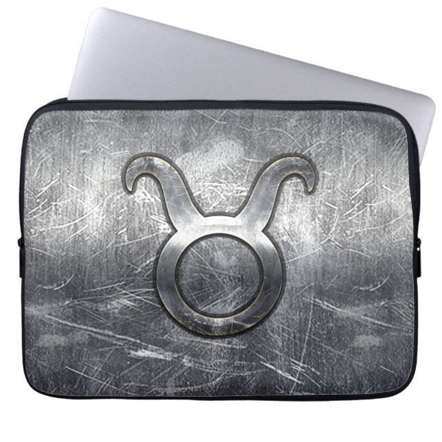 Taurus Signatur in Silver Grunge Beändigt Stil Laptopschutzhülle (Vorderseite)