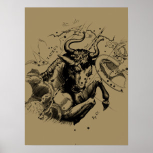 Taurus Signature Constellation Hevelius ca. 1690 Poster