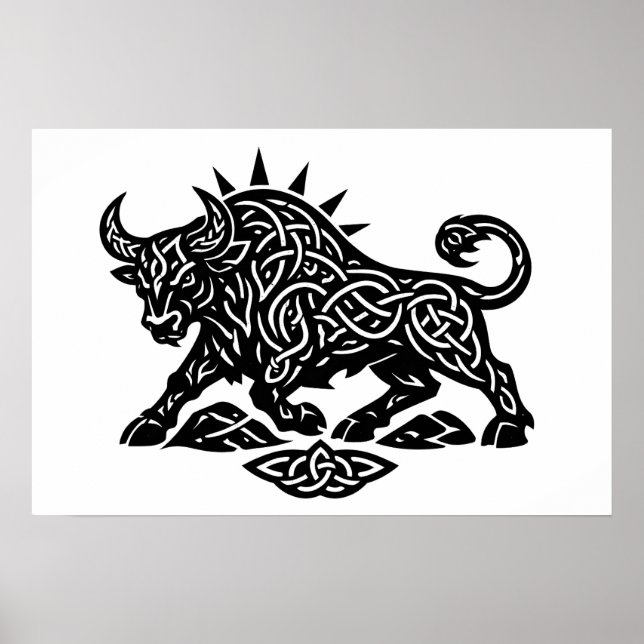Taurus-Stier-Sigil — erdgebundene Zodiac-Tintearbe Poster (Vorne)