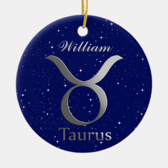 Taurus Sun Zeichen mit Name Keramik Ornament (Vorne)