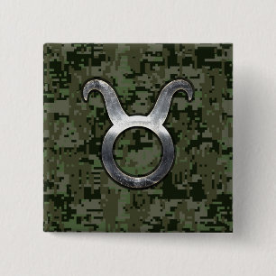 Taurus-Symbol auf Olive Green Digital-Camouflage Button
