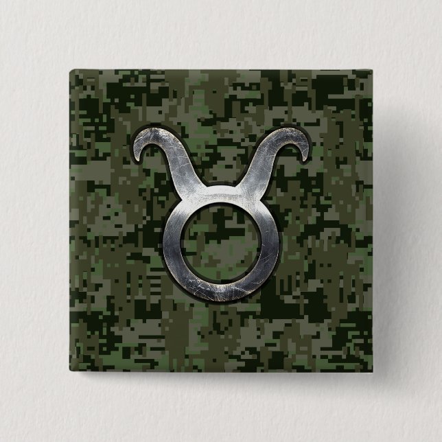 Taurus-Symbol auf Olive Green Digital-Camouflage Button (Vorderseite)