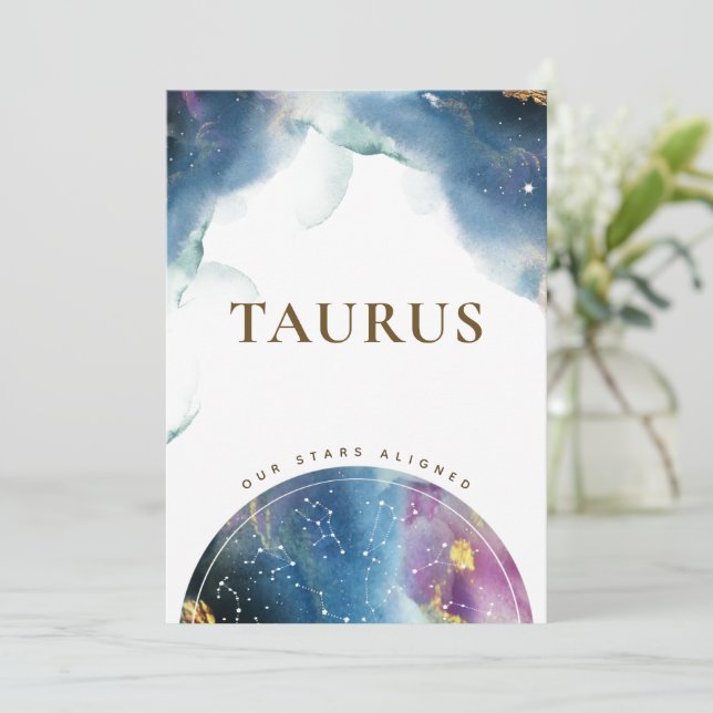 Taurus Table Sign Celestial Watercolor Theme Card Einladung (Stehend Vorderseite)