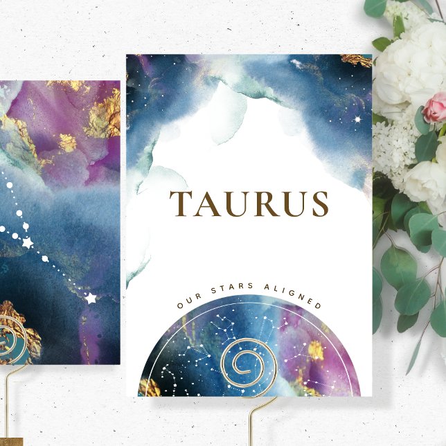 Taurus Table Sign Celestial Watercolor Theme Card Einladung (Von Creator hochgeladen)
