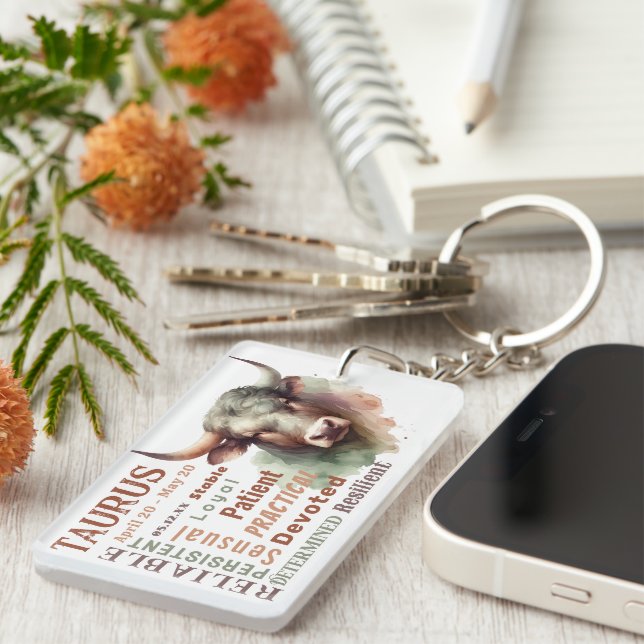 Taurus the Bull Tracks Zodiac Sign Geburtsdatum Schlüsselanhänger (Vorderseite rechts)