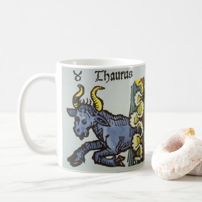 Taurus the Bull, Vintage Zeichen des Göttlichen Tasse (Mit Donut)
