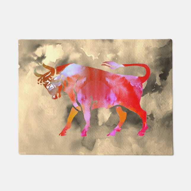 Taurus Wasserfarbe Kunst Astrologie Zeichen Fußmatte (Vorderseite)