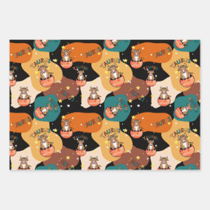 Taurus Wrapping Paper Flat Sheet Set 3 Geschenkpapier Set