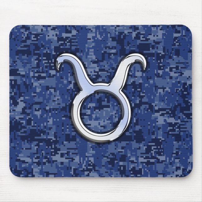 Taurus-Zeichen auf Navy Blue Digital Camouflage Mousepad (Vorne)