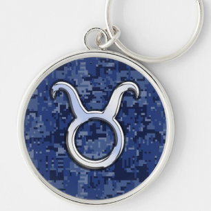 Taurus-Zeichen auf Navy Blue Digital Camouflage Schlüsselanhänger