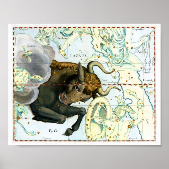 Taurus Zodiac Antique Star Chart Poster (Vorne)