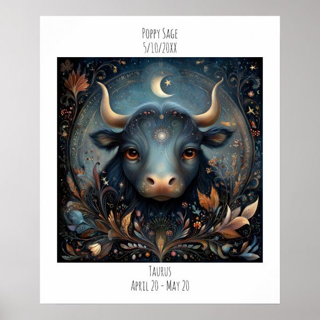 Taurus Zodiac Astrology Name & Birthday Poster (Vorne)