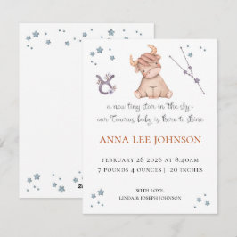 Taurus Zodiac Birth Announcement Feiertagskarte