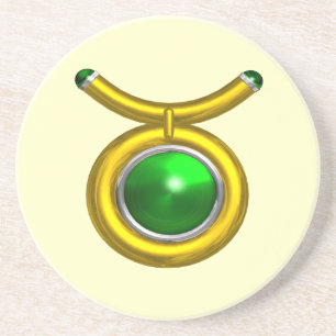 TAURUS ZODIAC BIRTHDAY JEWEL Emerald, Gold Cream Untersetzer