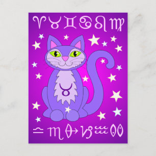 Taurus Zodiac Cat Lila Postkarten