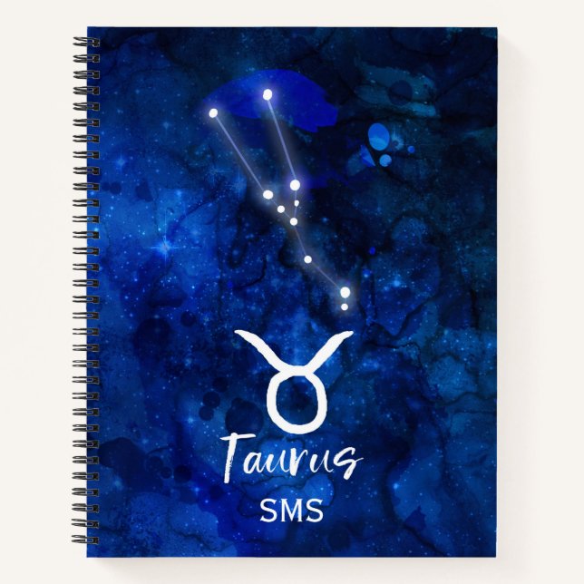 Taurus Zodiac Constellation Blue Galaxy Monogram Notizbuch (Vorderseite)