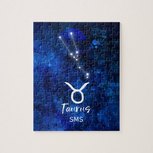 Taurus Zodiac Constellation Blue Galaxy Monogram Puzzle (Vertikal)