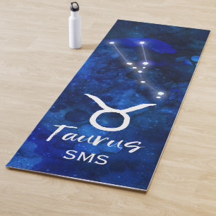 Taurus Zodiac Constellation Blue Galaxy Monogram Yogamatte