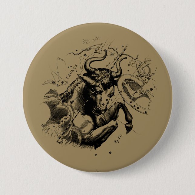 Taurus Zodiac Constellation Map Hevelius 1690 Button (Vorderseite)