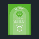 Taurus Zodiac Custom Geburtstag Foto Astrologie Button<br><div class="desc">Personalisieren Sie diese Schaltfläche mit einem Geburtstag und Namen. Ein maßgeschneidertes Design mit dem Tierkreiszeichen - Taurus - plus Persönlichkeitsmerkmalen, Informationen und Konstellation. Eine frische grüne Farbe - mit Taurus assoziiert ist das Hauptdesign hinter allen Zodiac-Details. Ein tolles Geschenk für einen Freund oder einfach nur "Sie" feiern! Taurus ist das...</div>