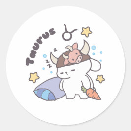 Taurus Zodiac Dreamer - Niedlicher Sleepy Bunny Runder Aufkleber