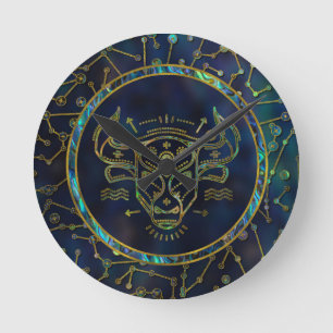 Taurus Zodiac Gold Abalone on Constellation Runde Wanduhr