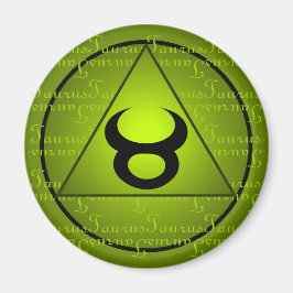 Taurus Zodiac Green Triangle Curly Script Magnet