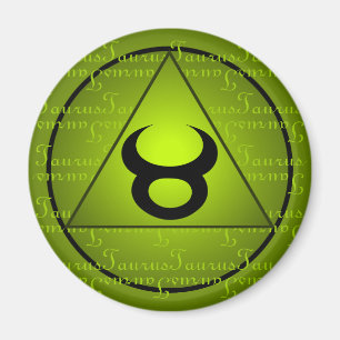 Taurus Zodiac Green Triangle Curly Script Magnet