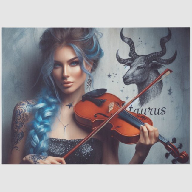 Taurus Zodiac Musician Violin Decoupage Seidenpapier (Vorderseite)