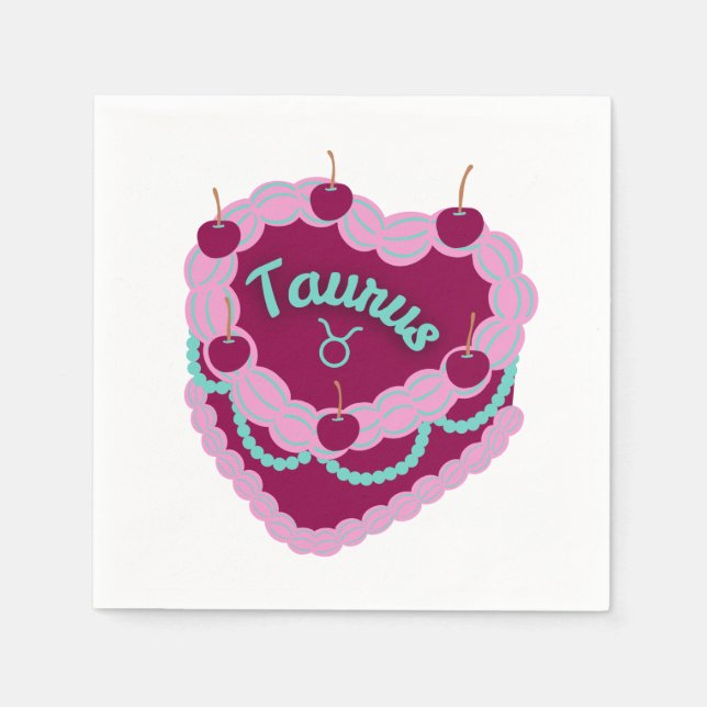 Taurus Zodiac Pastel Heart Birthday Cake Serviette (Vorderseite)