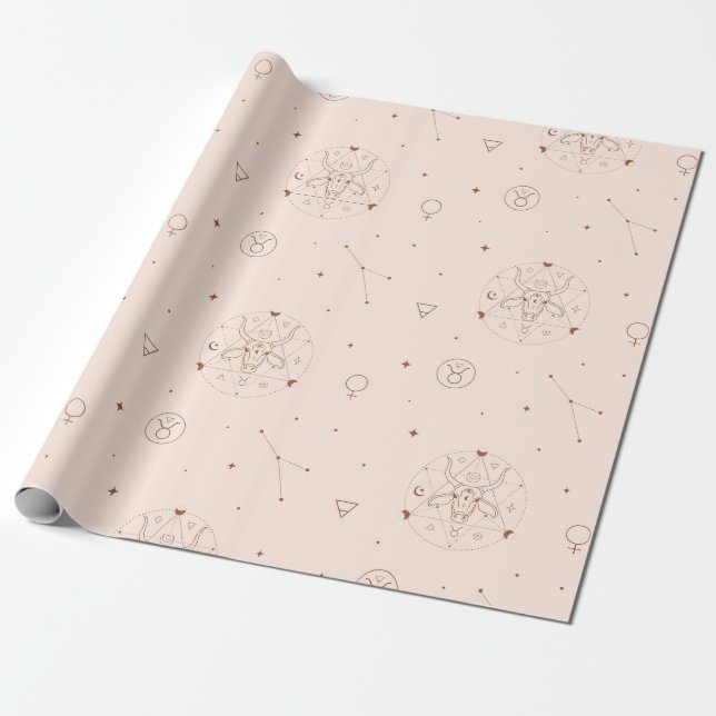 Taurus Zodiac Pattern in Brown and Burgundy Geschenkpapier (Ungerollt)