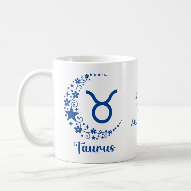 Taurus Zodiac Sign Astrologie Geburtstag Blau Weiß Kaffeetasse (Links)