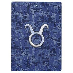 Taurus Zodiac Sign auf Blue Digital Camouflage Klemmbrett