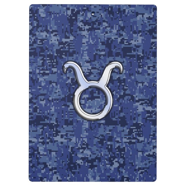 Taurus Zodiac Sign auf Blue Digital Camouflage Klemmbrett (Rückseite)