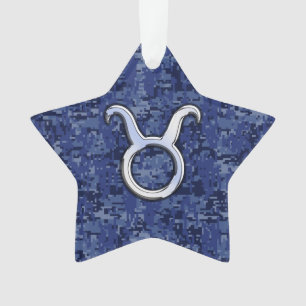 Taurus Zodiac Sign auf Blue Digital Camouflage Ornament