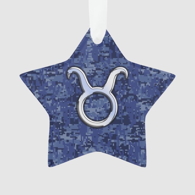 Taurus Zodiac Sign auf Blue Digital Camouflage Ornament (Vorderseite)