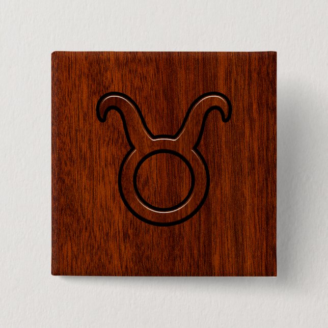 Taurus Zodiac Sign auf Mahogany Style Button (Vorderseite)