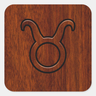 Taurus Zodiac Sign auf Mahogany Style Quadratischer Aufkleber