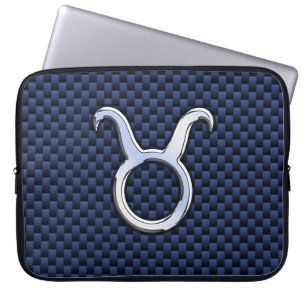 Taurus Zodiac Sign auf Navy Blue Carbon Fibre Prin Laptopschutzhülle
