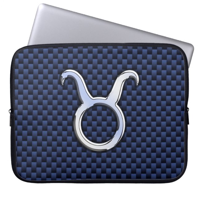 Taurus Zodiac Sign auf Navy Blue Carbon Fibre Prin Laptopschutzhülle (Vorderseite)