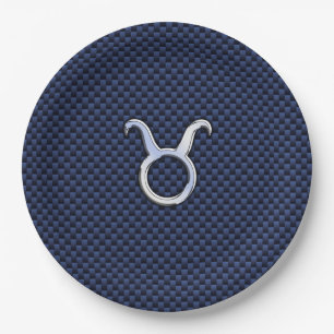 Taurus Zodiac Sign auf Navy Blue Carbon Fibre Styl Pappteller