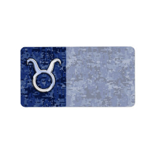 Taurus Zodiac Sign auf Navy Blue Digital Camouflag Adressaufkleber