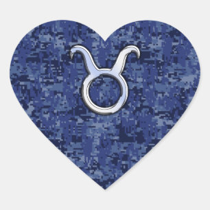 Taurus Zodiac Sign auf Navy Blue Digital Camouflag Herz-Aufkleber