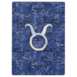Taurus Zodiac Sign auf Navy Blue Digital Camouflag Klemmbrett
