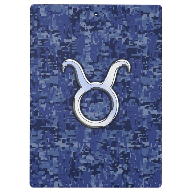 Taurus Zodiac Sign auf Navy Blue Digital Camouflag Klemmbrett (Rückseite)