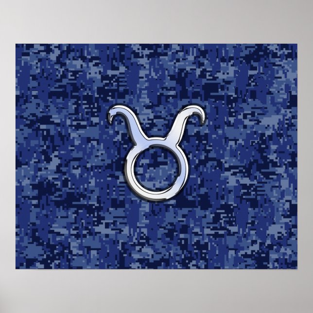 Taurus Zodiac Sign auf Navy Blue Digital Camouflag Poster (Vorne)